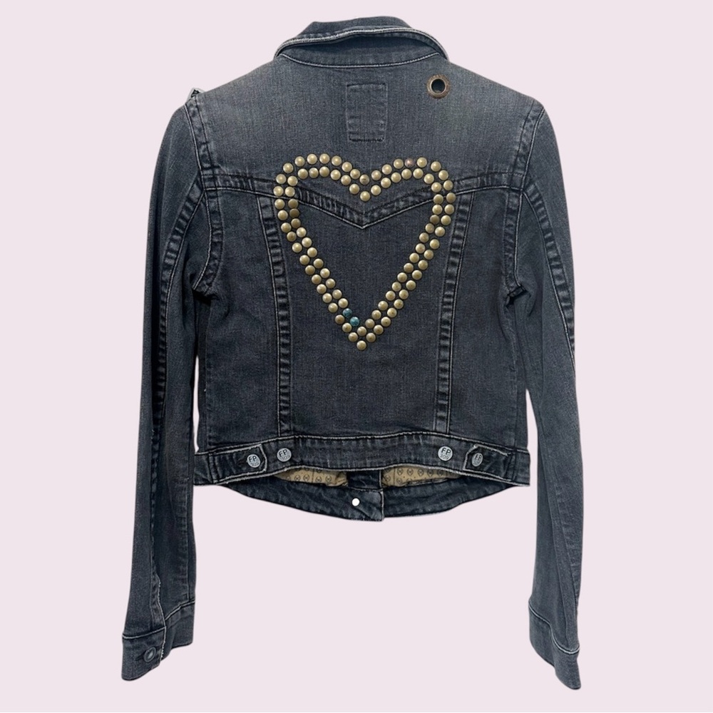 Y2k free people heart rivet denim jacket